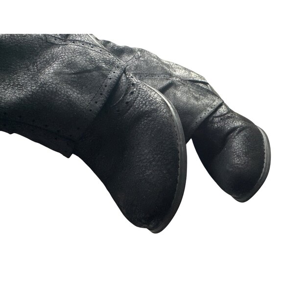 Not Rated Black Perforated Knee-High Faux Leather Boots Buttons Low Heels Size 9 - Picture 5 of 8